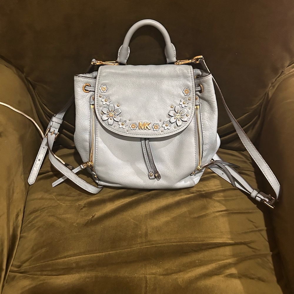 Michael Kors Evie baby blue floral embellished small  back pack
